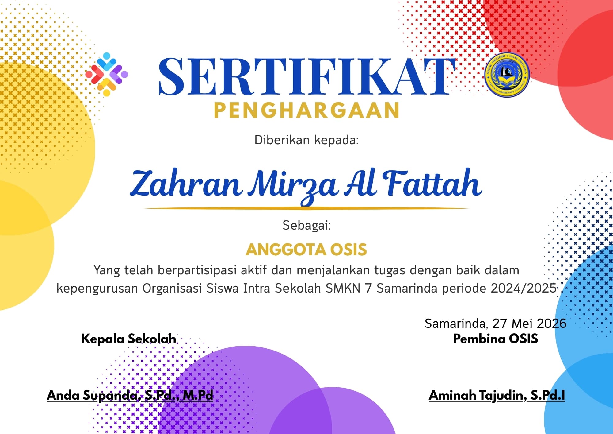 OSIS Member - Certificate of Appreciation